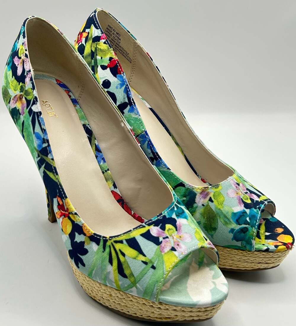 Apt. 9 Floral Print Peep Toe Platform Stiletto Heels Size 8.5